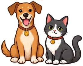 Ilustração do cachorro caramelo e do gato do Empório dos Focinhos